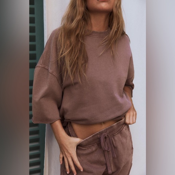 Zara short sleeve ribbed plush sweatshirt - Picture 1 of 2